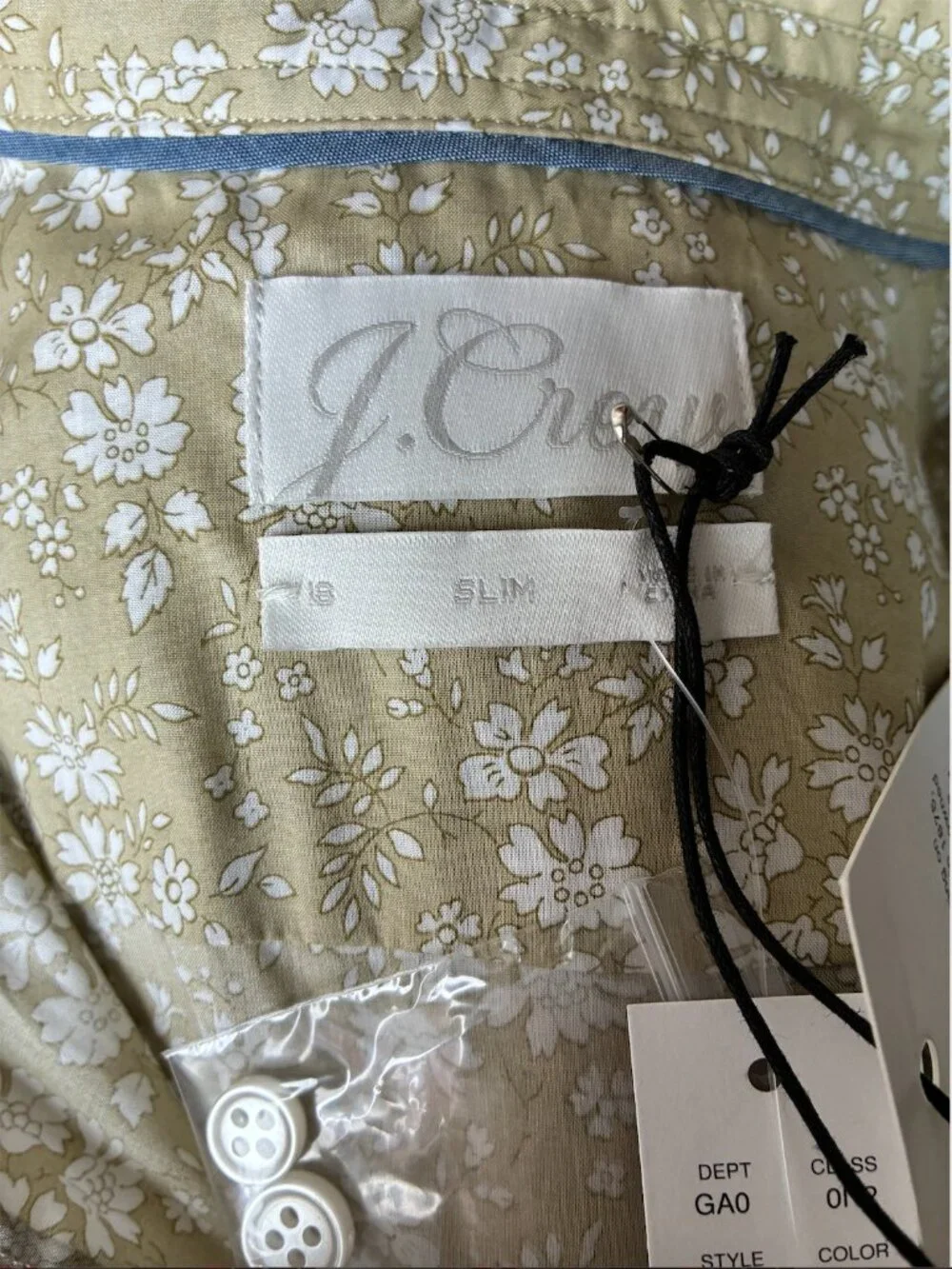 J. Crew NWT Green & White Slim-Fit Shirt in Liberty® Capel Floral Fabric-Size 18